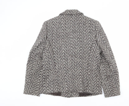 Back view of Oscar B women’s brown geometric wool jacket blazer, size UK 14