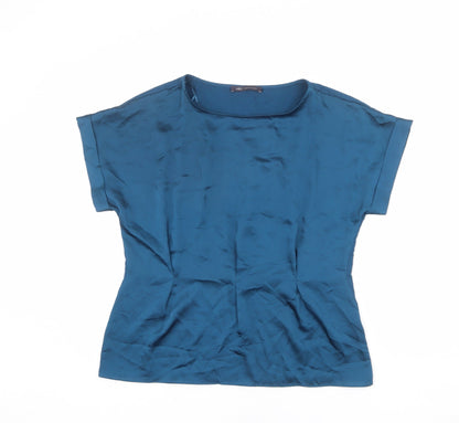 Marks & Spencer Womens Blue Viscose Basic Blouse Size 12 Round Neck