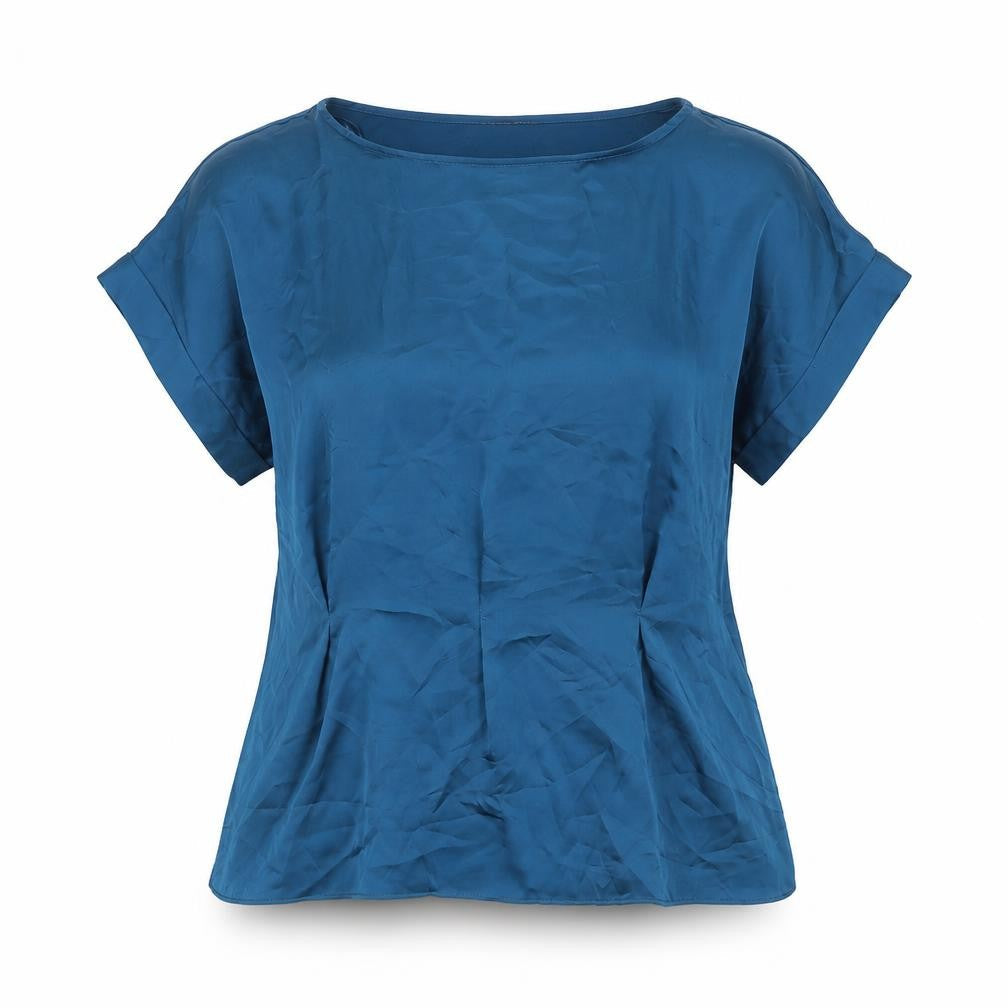 Marks & Spencer Womens Blue Viscose Basic Blouse Size 12 Round Neck