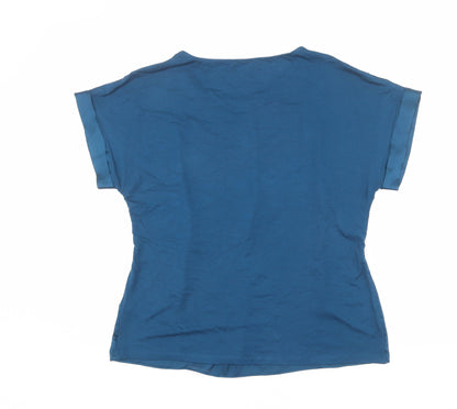 Marks & Spencer Womens Blue Viscose Basic Blouse Size 12 Round Neck