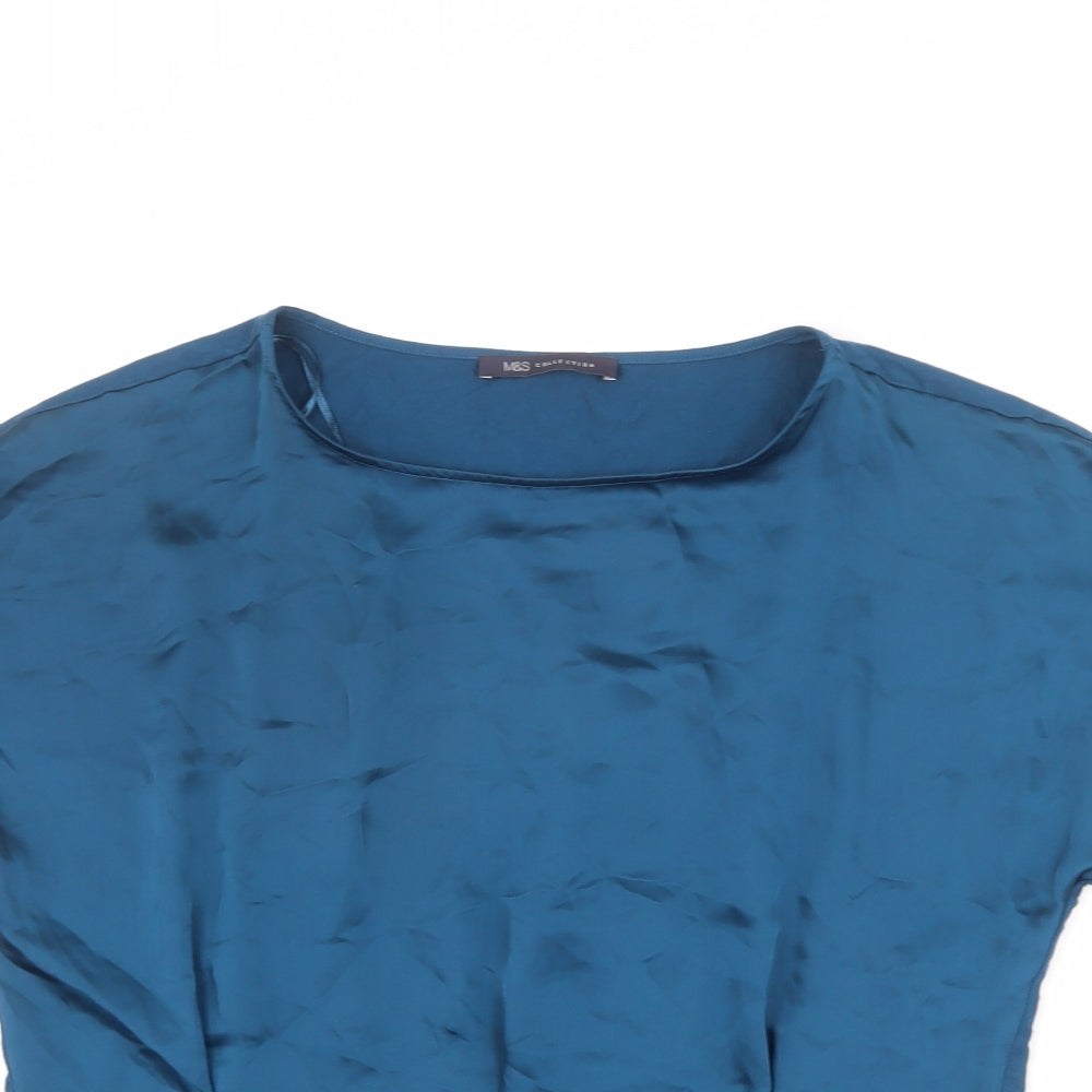 Marks and Spencer Womens Blue Viscose Basic Blouse Size 12 Round Neck