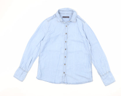 Marks & Spencer Womens Blue Lyocell Basic Button-Up Size 10 Collared