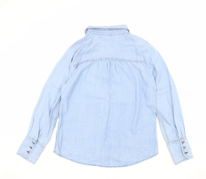 Marks & Spencer Womens Blue Lyocell Basic Button-Up Size 10 Collared