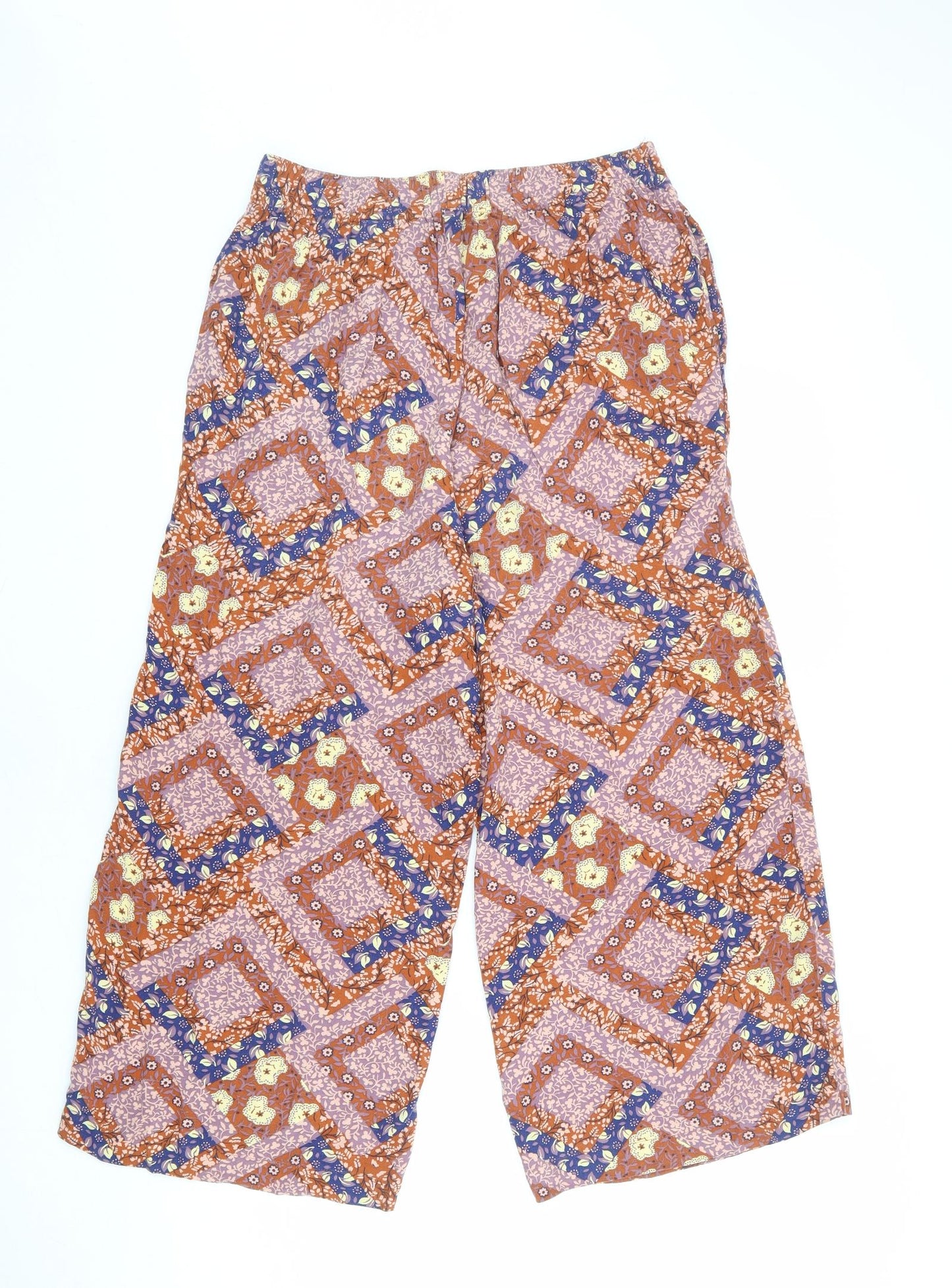 NEXT Womens Multicoloured Geometric Viscose Trousers Size 12 L23 in Regular