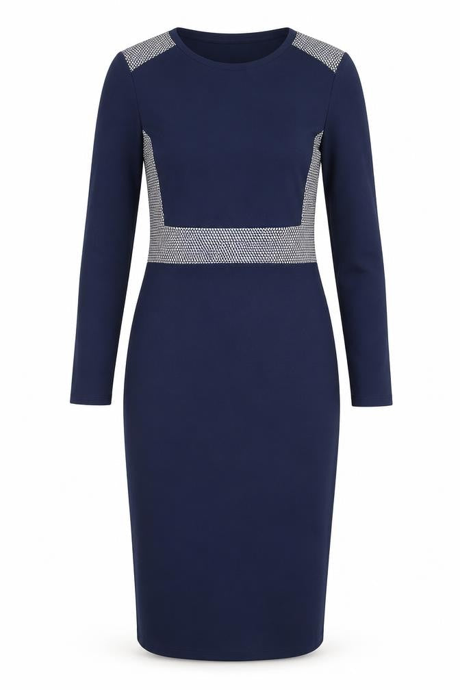 Limited Edition Womens Blue Geometric Viscose Sheath Size 8 Round Neck Pullover