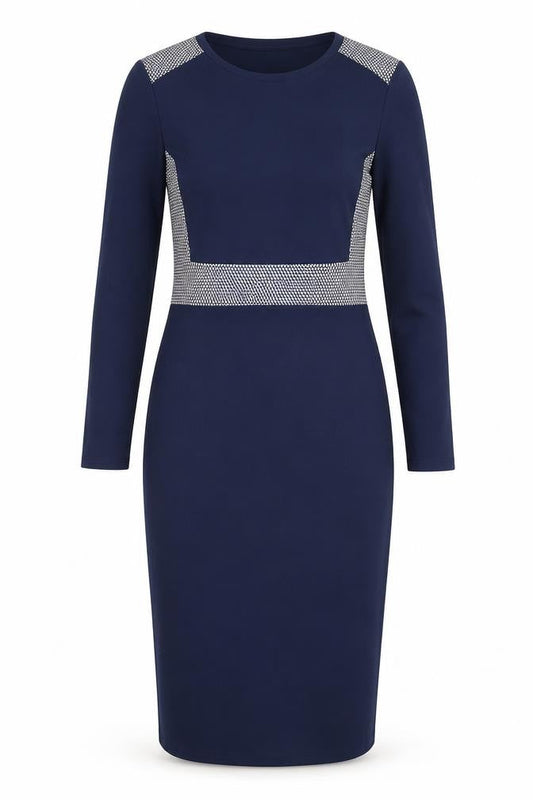 Limited Edition Womens Blue Geometric Viscose Sheath Size 8 Round Neck Pullover
