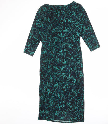 Per Una Womens Multicoloured Geometric Polyester Sheath Size 8 Boat Neck Zip