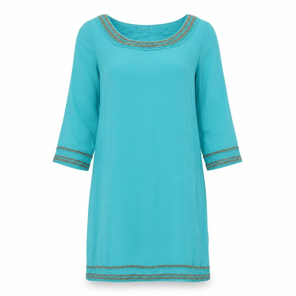 Monsoon Womens Green Polyester Shift Size 8 Boat Neck Pullover - Embellished