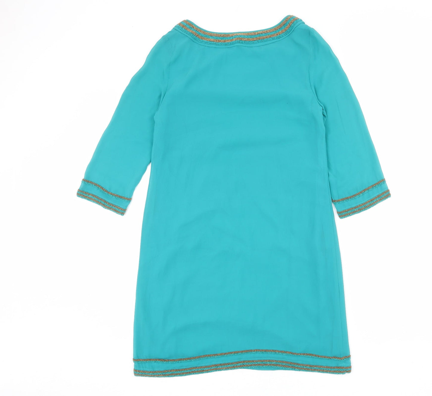 Monsoon Womens Green Polyester Shift Size 8 Boat Neck Pullover - Embellished
