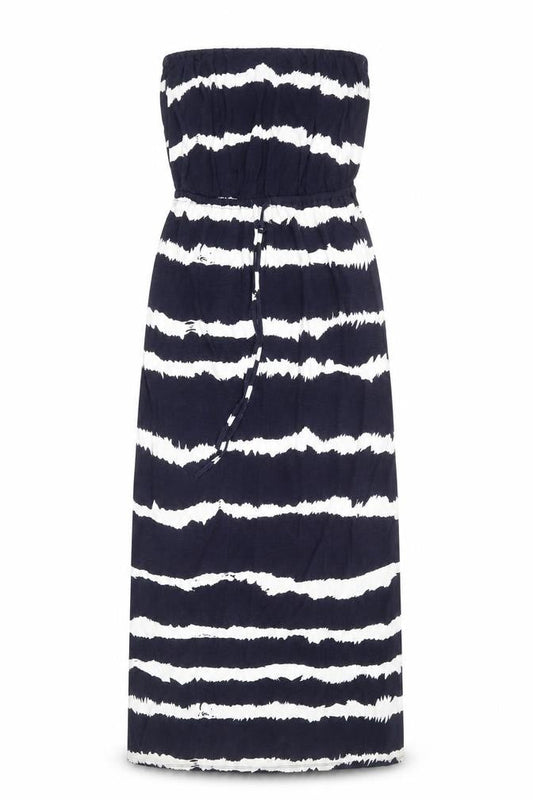 Monsoon Womens Blue Striped Viscose Maxi Size S Square Neck Pullover - Strapless
