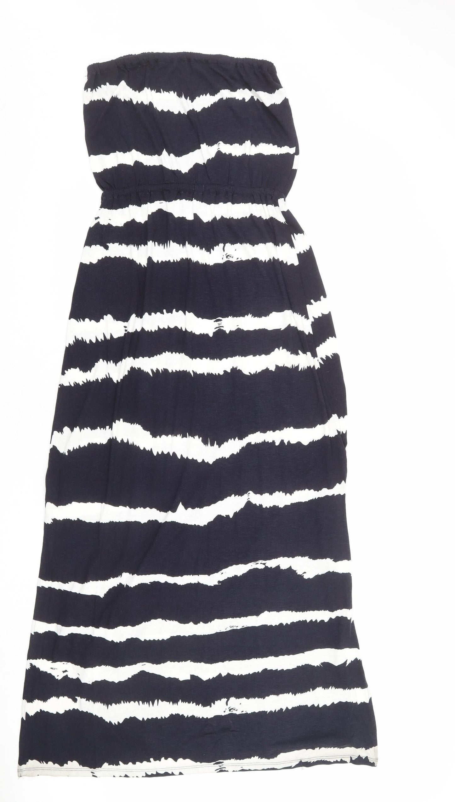 Monsoon Womens Blue Striped Viscose Maxi Size S Square Neck Pullover - Strapless