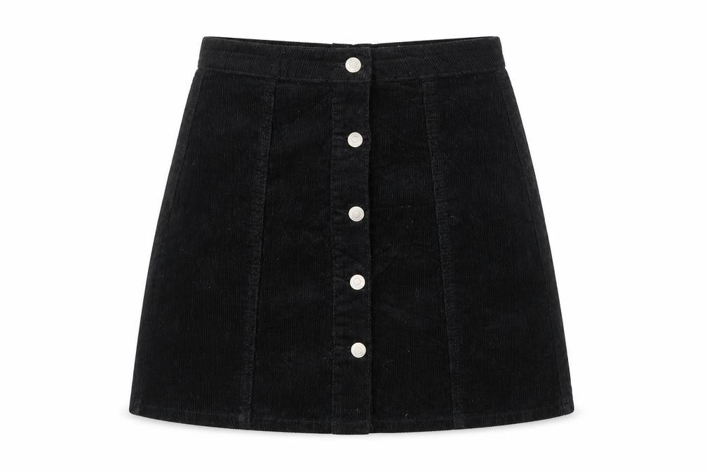Denim & Co. Womens Black Cotton A-Line Skirt Size 8 Button