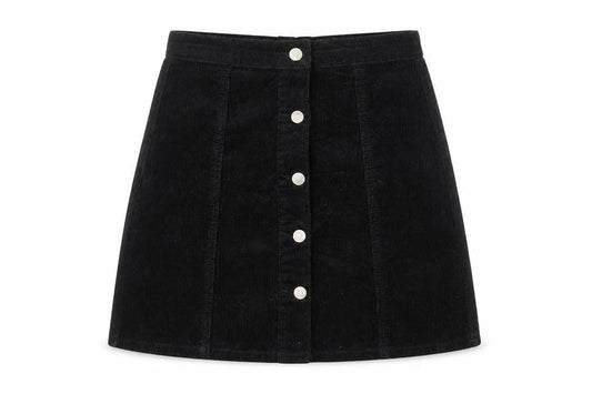 Denim & Co. Womens Black Cotton A-Line Skirt Size 8 Button