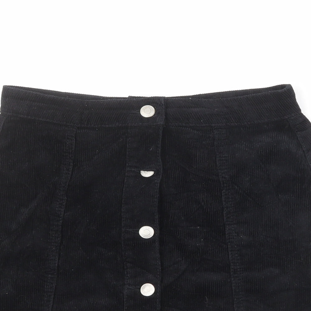 Denim & Co. Womens Black Cotton A-Line Skirt Size 8 Button