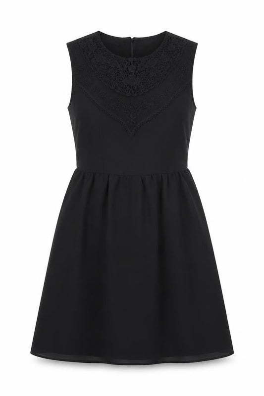 Divided by H&M Womens Black Polyester A-Line Size 8 Round Neck Zip - Crochet Detail
