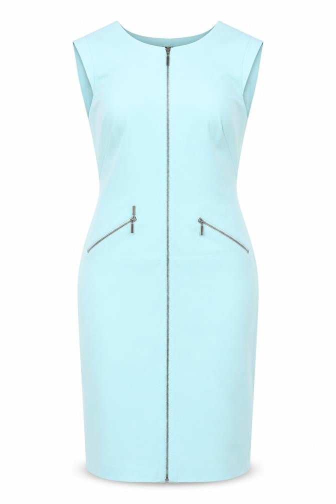 Per Una Womens Blue Acetate Shift Size 8 Round Neck Zip