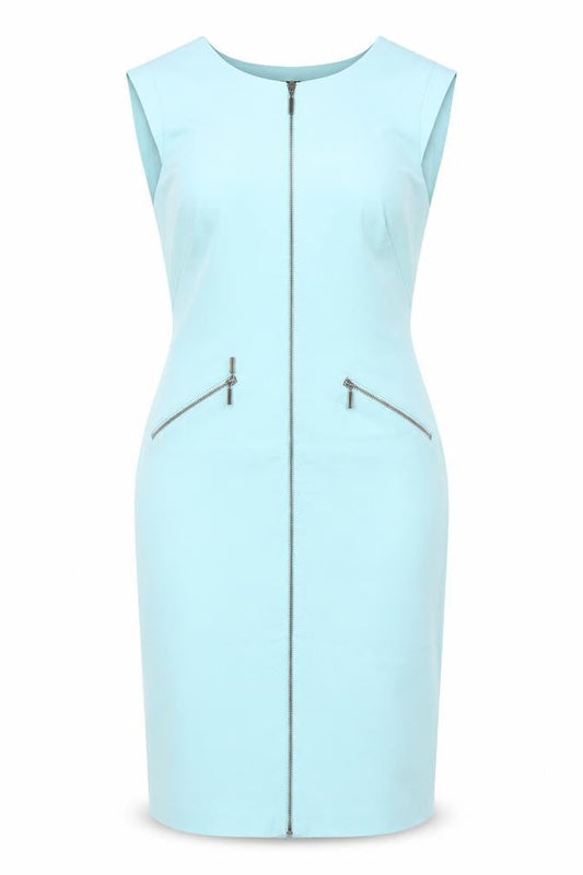 Per Una Womens Blue Acetate Shift Size 8 Round Neck Zip