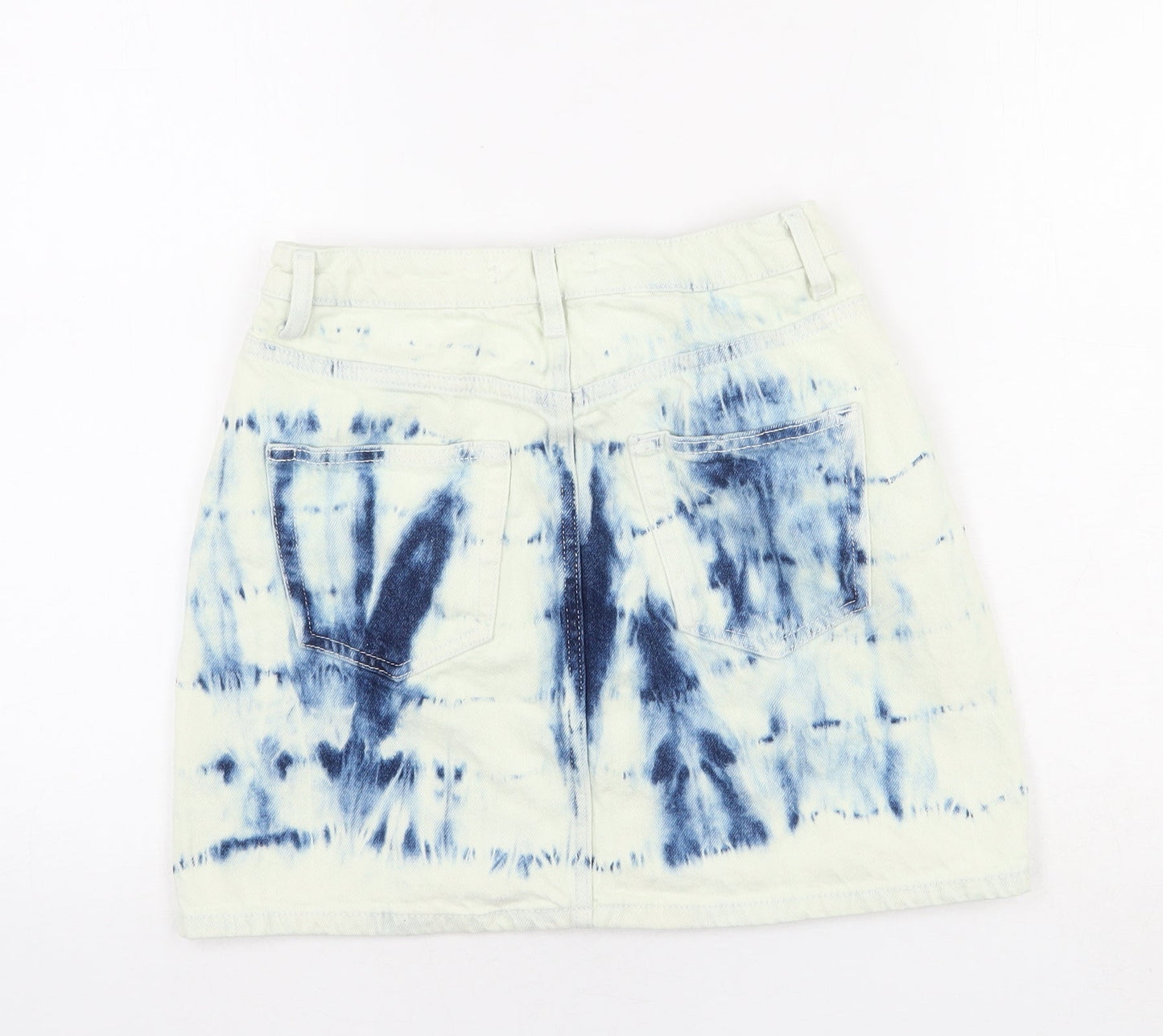 Denim & Co. Womens Blue Geometric Cotton Mini Skirt Size 8 Zip - Tie dye effect