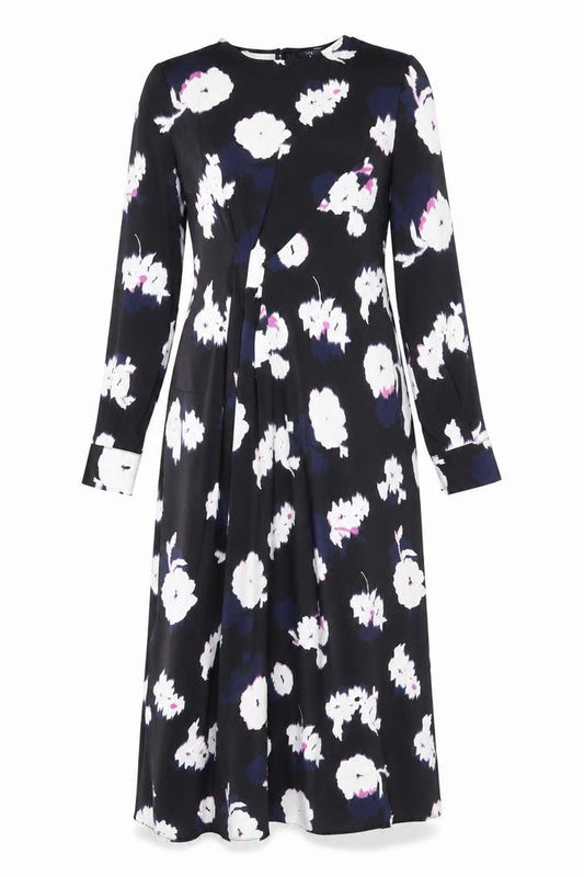 Marks & Spencer Womens Black Floral Polyester A-Line Size 8 V-Neck Zip