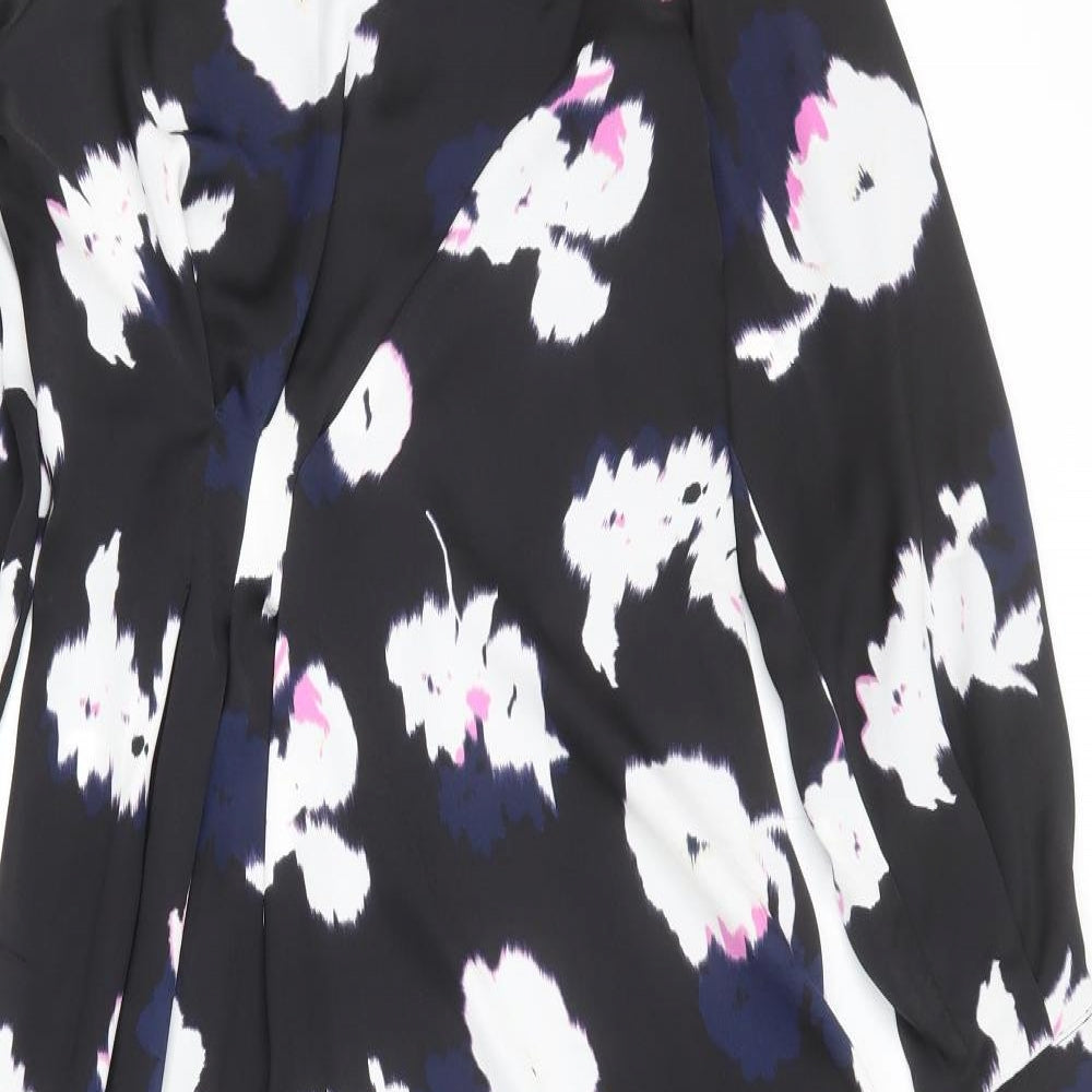 Marks and Spencer Womens Black Floral Polyester A-Line Size 8 V-Neck Zip