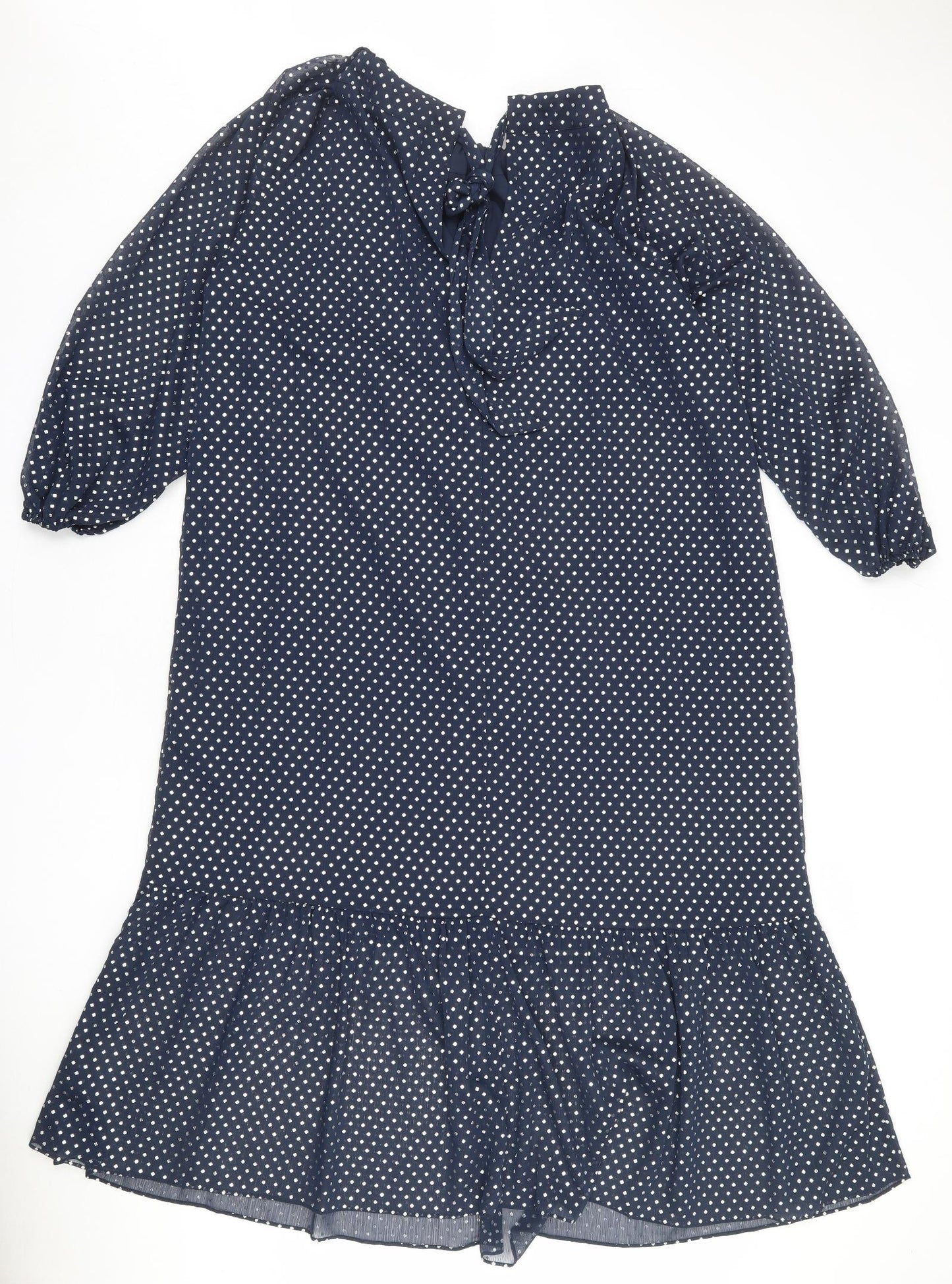 Marks and Spencer Womens Blue Polka Dot Polyester A-Line Size 8 Round Neck Tie