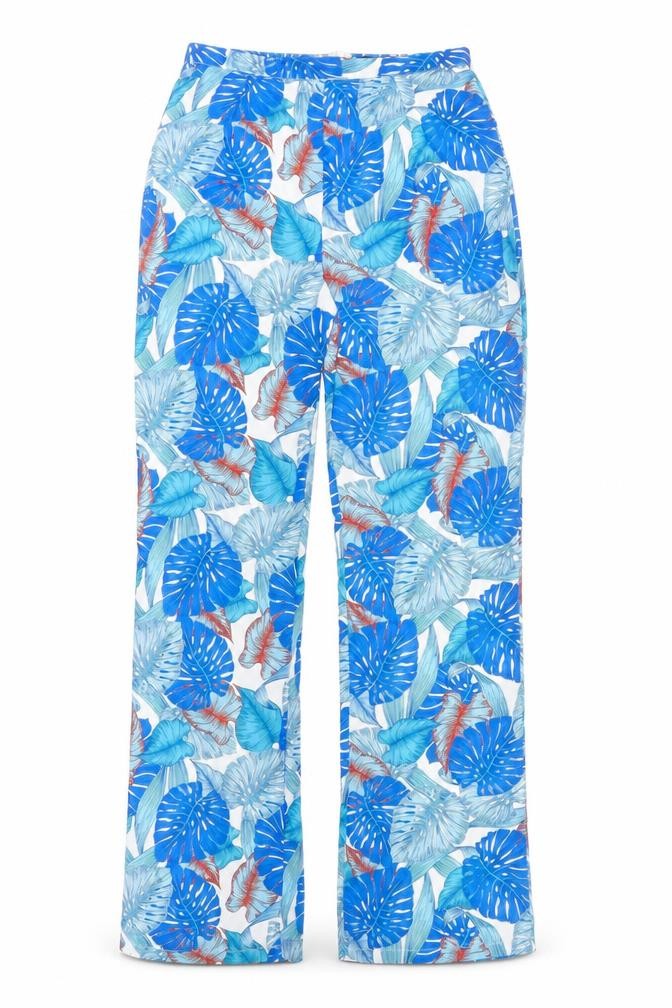 PRETTYLITTLETHING Womens Multicoloured Geometric Polyester Trousers Size 10 L34.5 in Regular Zip - Palm Print