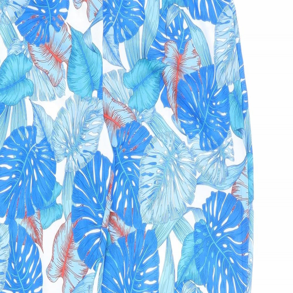 PRETTYLITTLETHING Womens Multicoloured Geometric Polyester Trousers Size 10 L34.5 in Regular Zip - Palm Print