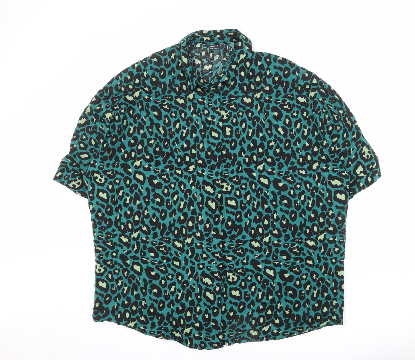 ASOS Womens Green Animal Print Viscose Basic Button-Up Size 10 Collared - Leopard Print