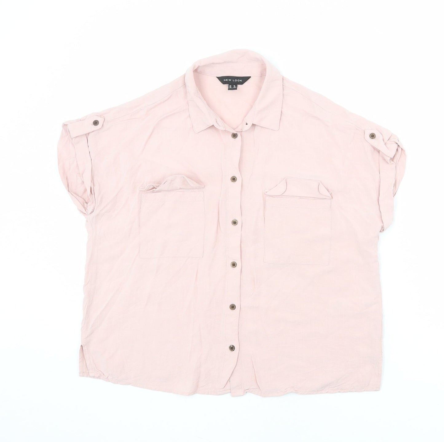 New Look Womens Pink Viscose Basic Button-Up Size 10 Collared