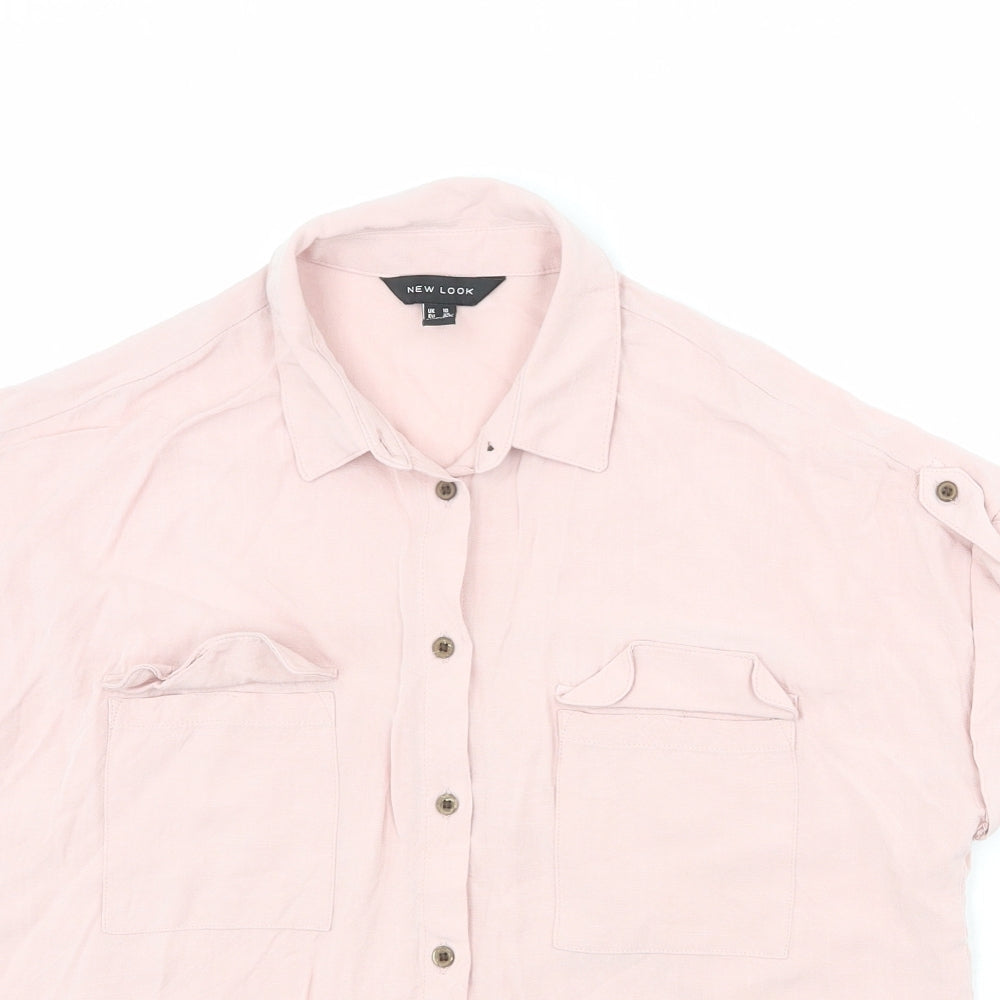 New Look Womens Pink Viscose Basic Button-Up Size 10 Collared
