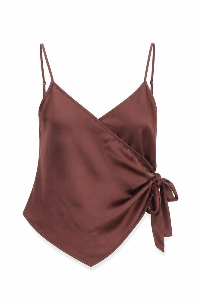 ASOS Womens Brown Polyester Wrap Tank Size 14 V-Neck - Cropped