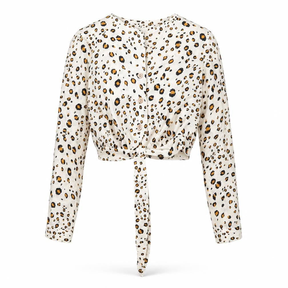 Missguided Womens Beige Animal Print Polyester Basic Button-Up Size 10 V-Neck - Leopard Print