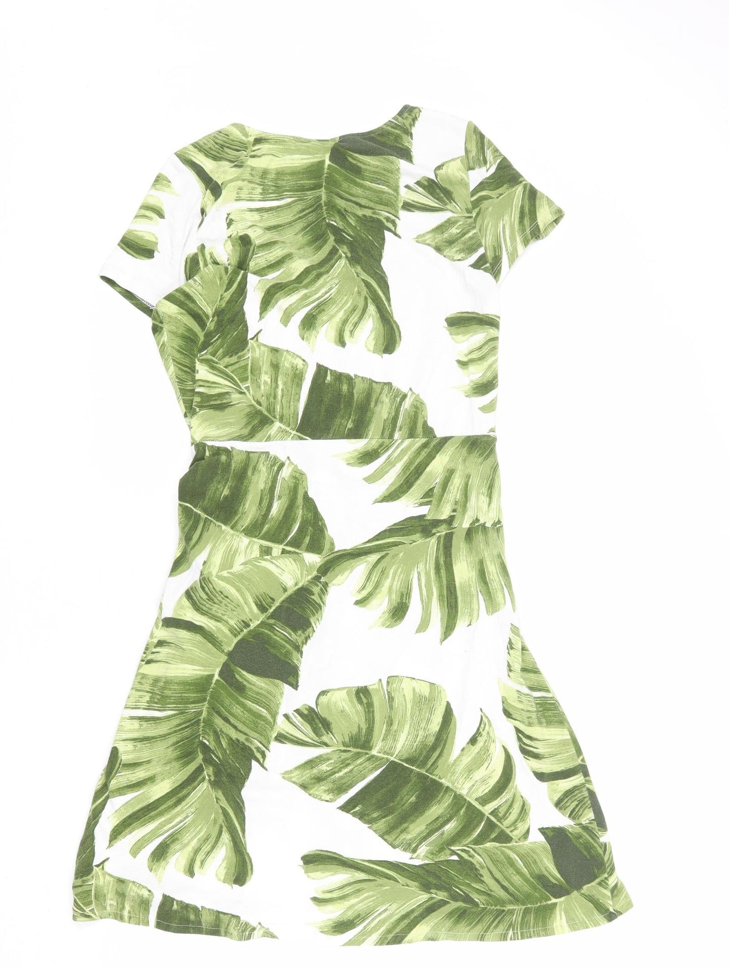 H&M Womens Green Geometric Viscose A-Line Size S V-Neck Pullover - Leaf pattern