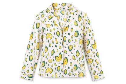 Front view of ASOS women’s pink geometric polyester basic button-up, size UK 10, v-neck