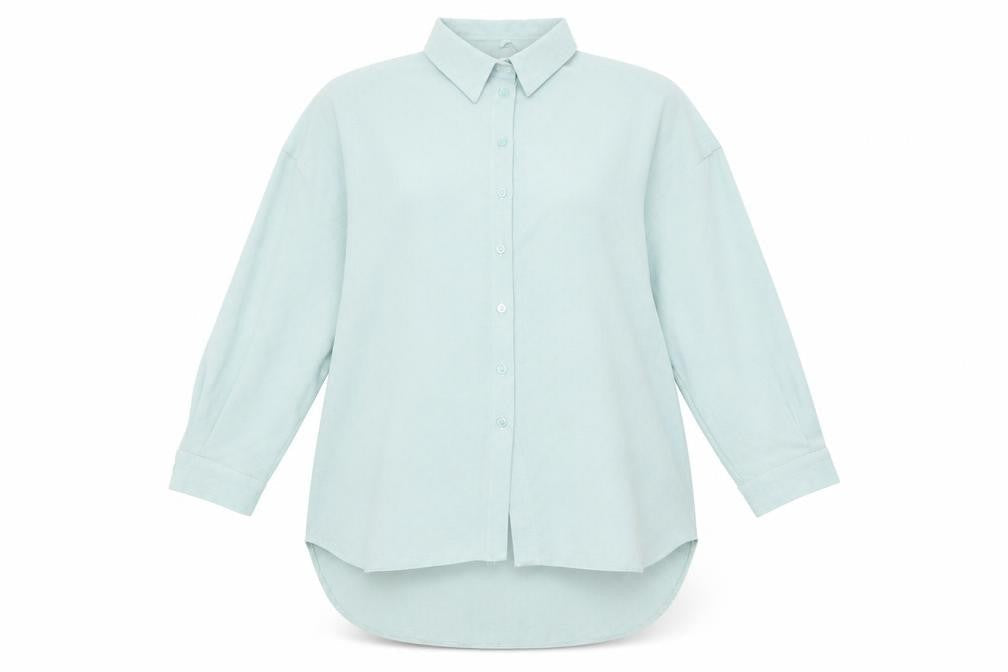 New Look Womens Blue Geometric Polyester Basic Button-Up Size 6 Collared