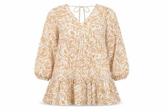Marks & Spencer Womens Beige Geometric Viscose Skater Dress Size 14 V-Neck Pullover
