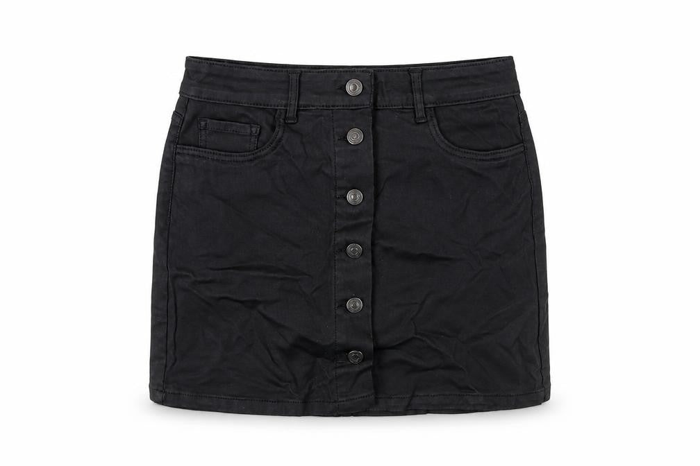 New Look Womens Black Viscose A-Line Skirt Size 8 Button
