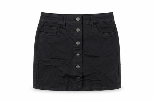 New Look Womens Black Viscose A-Line Skirt Size 8 Button