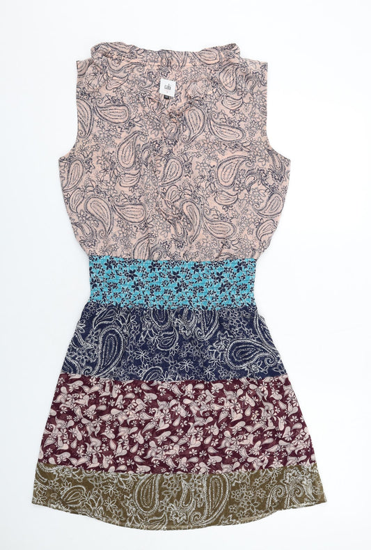 CAbi Womens Multicoloured Paisley Polyester Fit & Flare Size S V-Neck Pullover - Shirred Waist