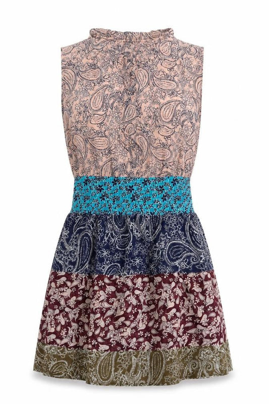 CAbi Womens Multicoloured Paisley Polyester Fit & Flare Size S V-Neck Pullover - Shirred Waist