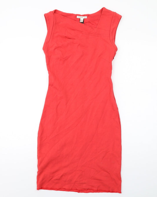 Mango Womens Red Viscose Pencil Dress Size S V-Neck Zip