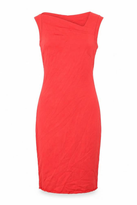 Mango Womens Red Viscose Pencil Dress Size S V-Neck Zip