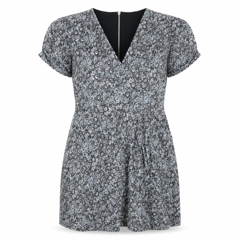 Oasis Womens Grey Floral Polyester Mini Size L V-Neck Zip