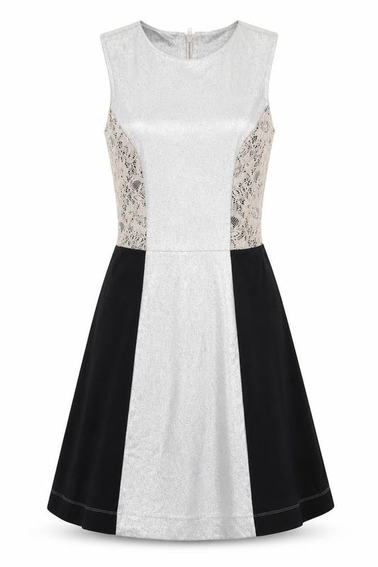 French Connection Womens Multicoloured Polyester Tank Dress Size 10 Round Neck Zip - Lace Details