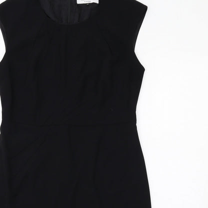 John Lewis Womens Black Polyester Shift Size 12 Round Neck Zip
