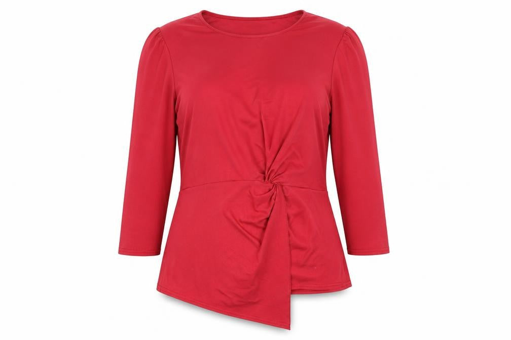 M&Co Womens Red Polyester Basic T-Shirt Size 8 Round Neck