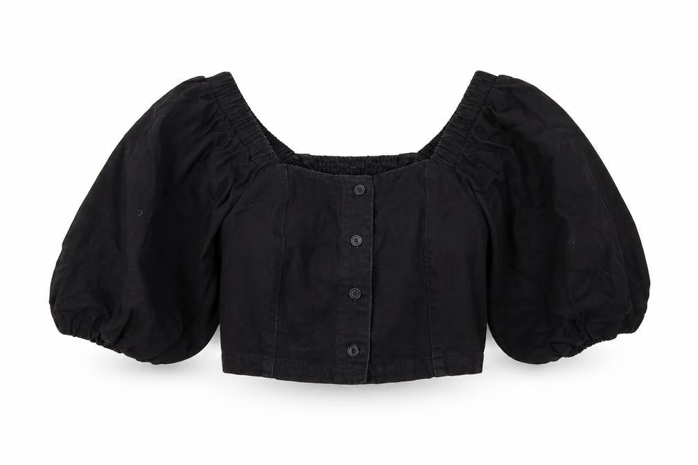 New Look Womens Black Cotton Cropped Blouse Size 6 Square Neck