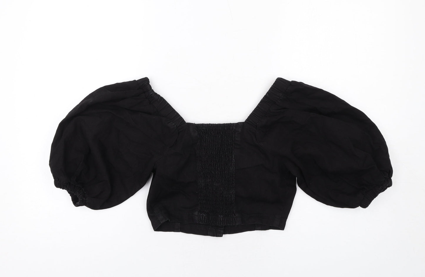 New Look Womens Black Cotton Cropped Blouse Size 6 Square Neck