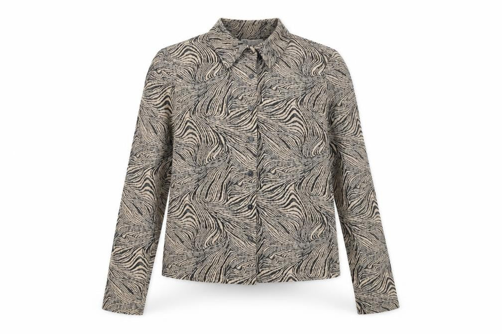 Zara Womens Beige Geometric Polyester Basic Button-Up Size M Collared