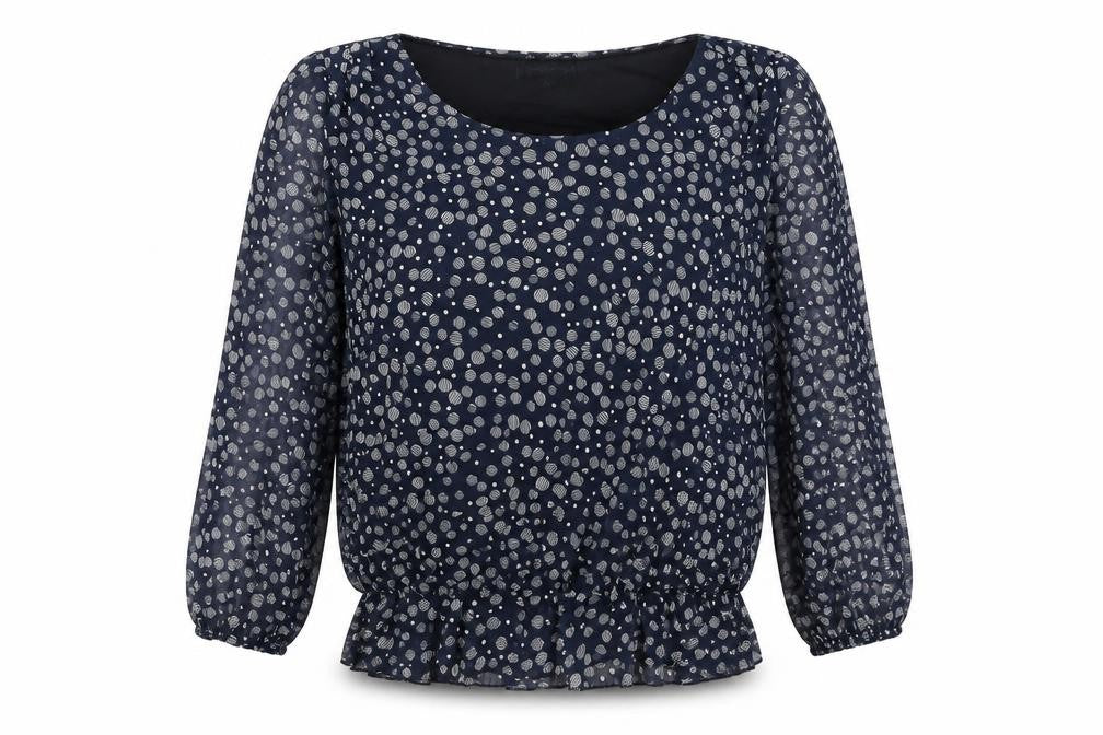 First Avenue Womens Blue Polka Dot Polyester Basic Blouse Size 10 Round Neck